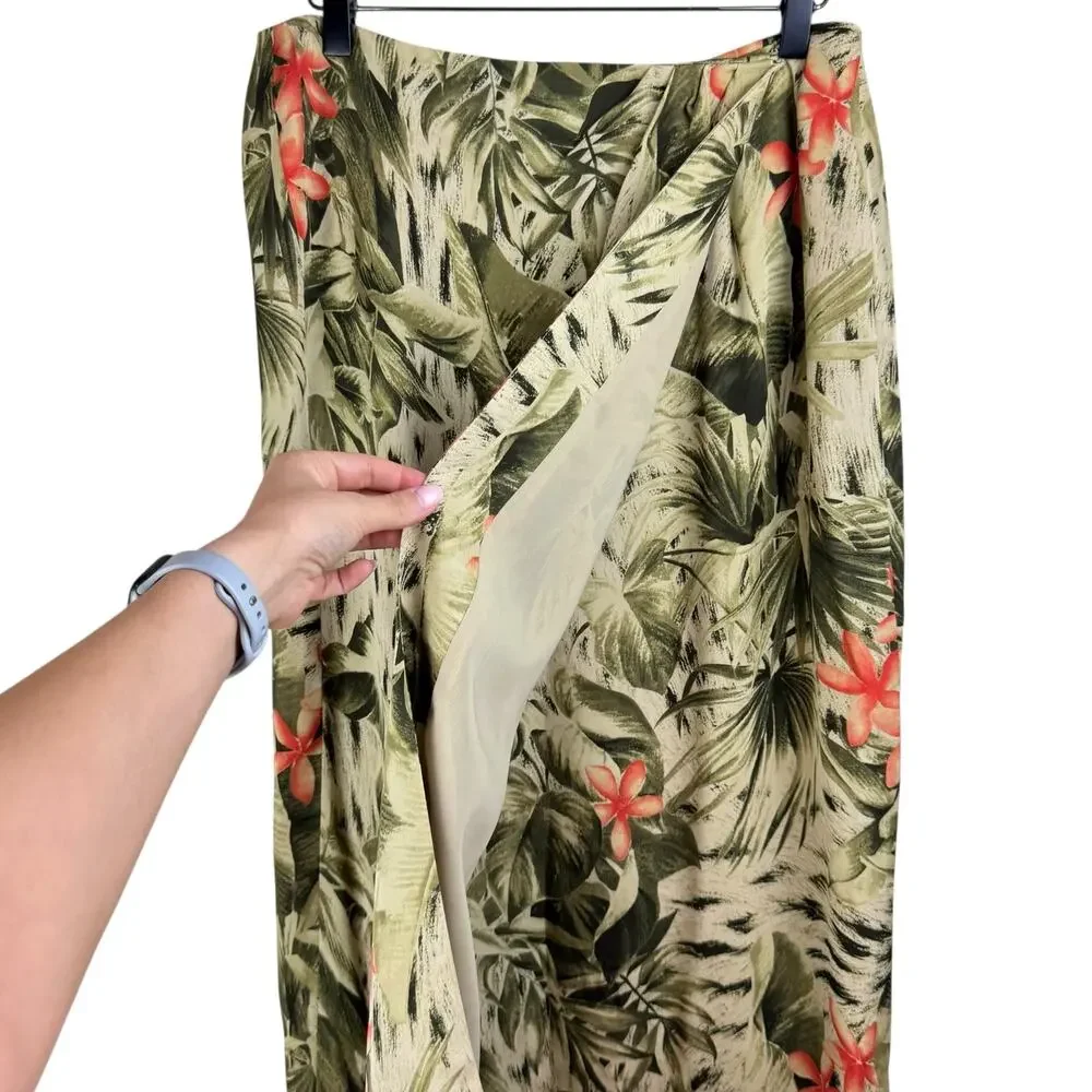 Josephine Chaus Womens 2 Piece Green Tropical Floral Print Silk Matching Set